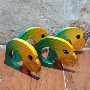 Wood Parrot Head Napkin Ring Holder Set of 4